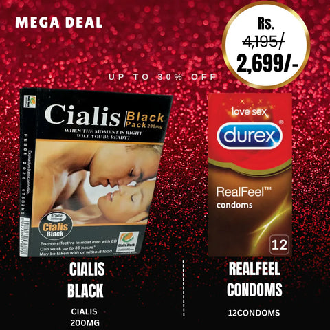 Cialis Black UK(200 Mg) Pack Of 6 + Durex Real Feel Condom - Pack Of 12 Playful