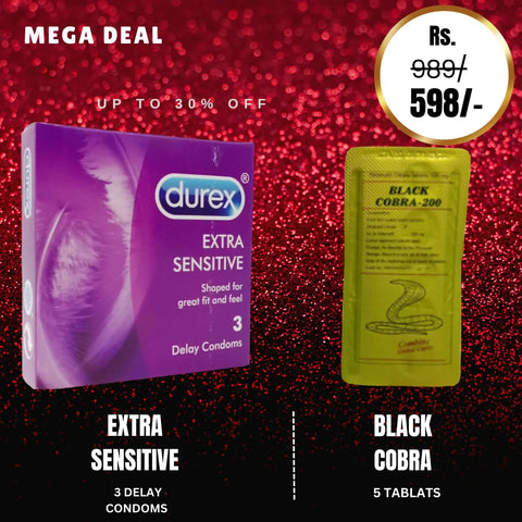 Durex Extra Sensitive Condom (Pack Of 3) + Black Cobra 200mg Sildenafil Citrate Tablet - 5 - Playful