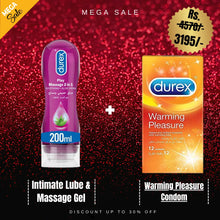 Durex Play Massage 2-In-1 Intimate Lube & Massage Gel, Aloe Vera, 200ml + Durex Warming Pleasure Condom - Pack Of 12 Playful