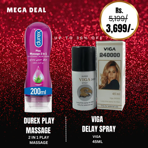 Durex Play Massage 2-In-1 Intimate Lube & Massage Gel, Aloe Vera, 200ml + Super Viga 240000 Delay Spray For Men -45ml Playful