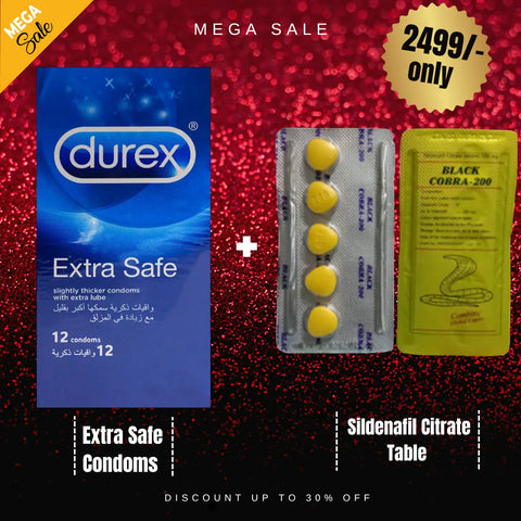 Pack Of 2 Durex Extra Safe Condoms 12-Pack + Black Cobra 200mg Sildenafil Citrate Tablet - 5 Playful