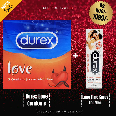 Pack Of 2 Durex Love Condoms 3-Pack + Durex Extra Power Long Time Spray For Men 22 cc Playful