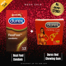 Pack Of 2 Durex Real Feel Condom - Pack Of 12 + Durex Red Chewing Gum - Add a Bold Flavor to Your Intimate Collection Playful