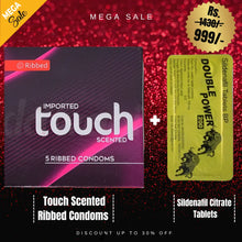 Pack Of 2 Imported Touch Scented Ribbed Condoms 3s + Double Power 200mg Sildenafil Citrate Tablets Playful