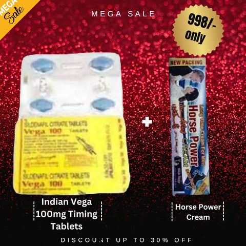 Pack Of 2 Indian Vega 100mg Timing Tablets Pack Of 4 + Horse Power Cream - Playful