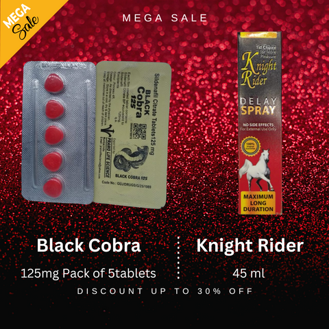 Pack Of 2  Black Cobra 125mg 5'STablets + Durex Red Chewing Gum Playful