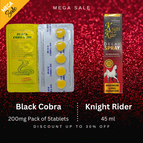 Pack Of 2 Black Cobra 200mg Sildenafil Citrate Tablet - 5 + Knight Rider Mens - Playful