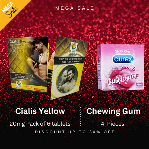 Pack Of 2 Cialis 6 Yellow Tablets Pack For Men 20mg + Durex Red Chewing Gum - Add a Bold Flavor to Your Intimate Collection Playful